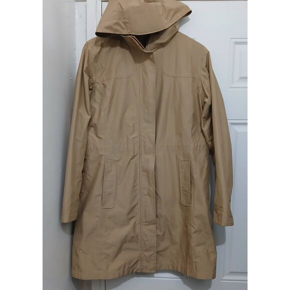Ll bean womens medium tan hoodie rain jacket trench coat - Picture 1 of 8